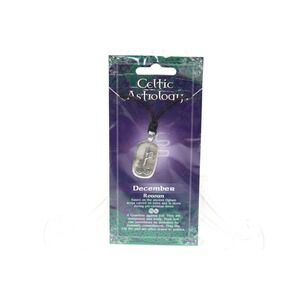 DECEMBER Irish Pewter Celtic Astrology Pendant Corded Necklace  Rowan Symbol NEW